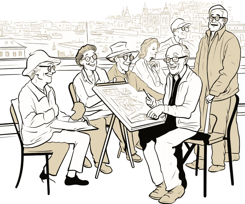 Le peintre dessine des croquis de personnes