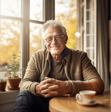 Des hommes âgés souriant et savourant leur thé