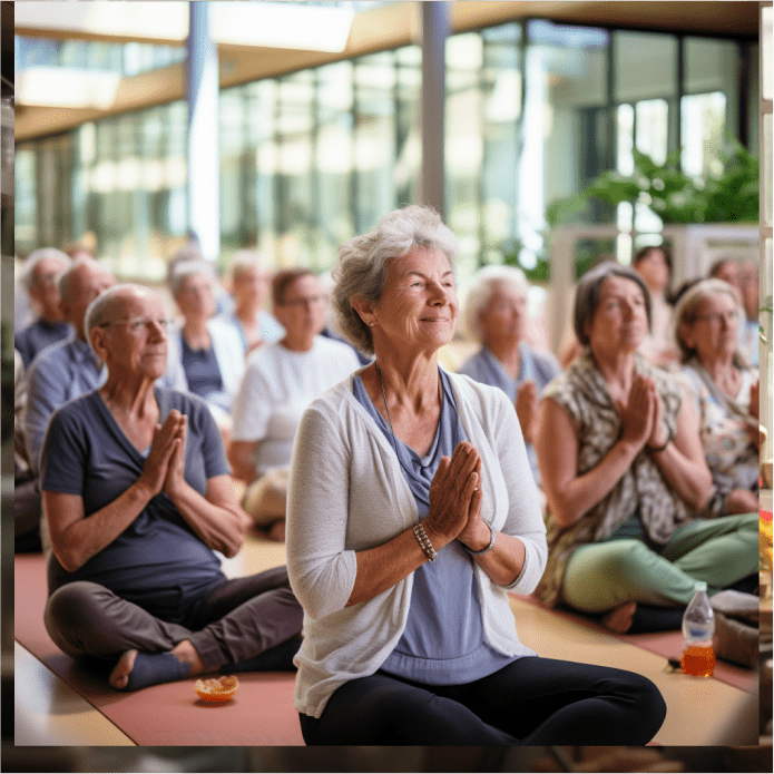 groupe de personnes âgées faisant du yoga