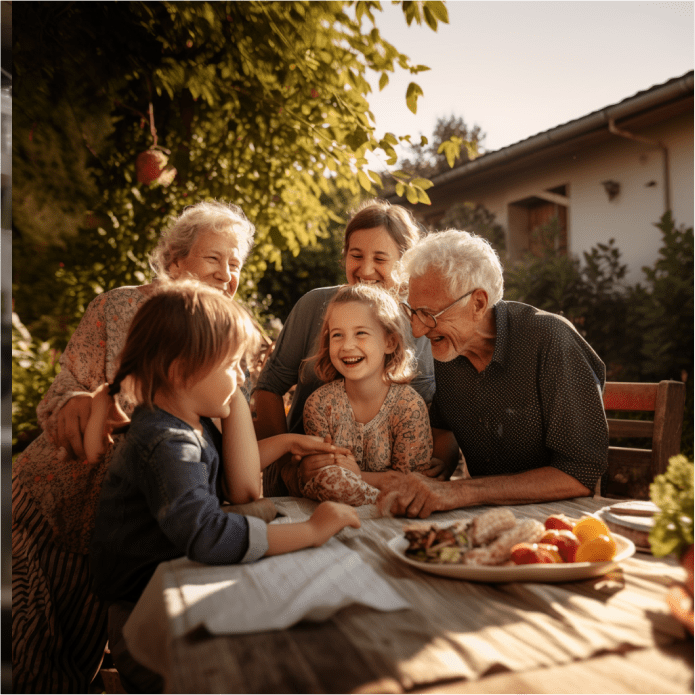 hommes et femmes âgés s'amusant avec leurs enfants