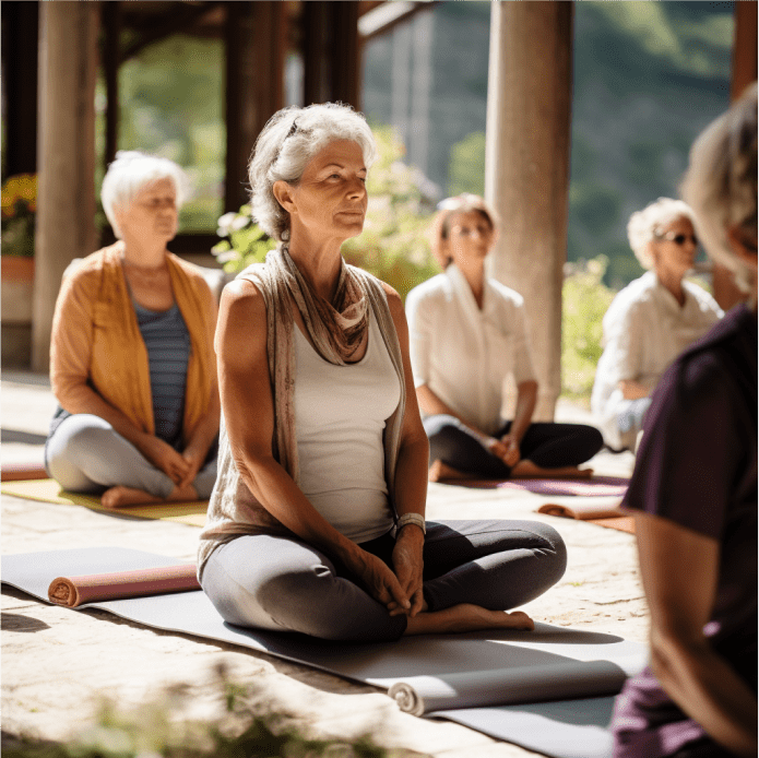 vieilles dames faisant du yoga