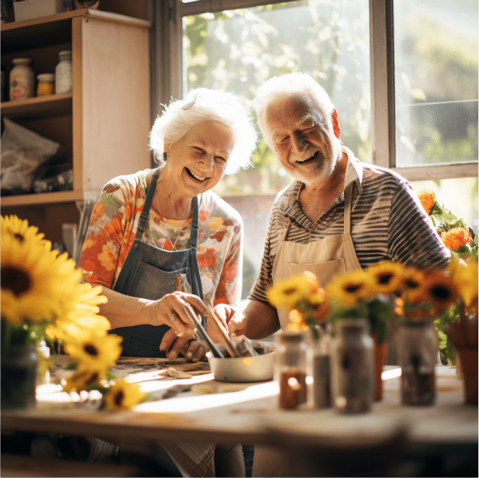 un couple de personnes âgées aime cuisiner ensemble