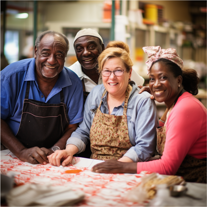 groupe de personnes âgées souriantes et travaillant